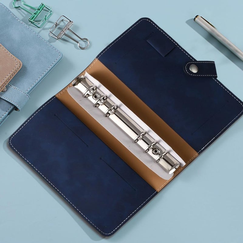 CALFOVERA A6 PU Leather Binder Cover Refillable Soft Cover Travel Journal Notebook Protector Folder 6 Ring Planner Cover Loose Leaf Binder with Divider Pocket for Meeting Filler Paper Cash (Dark Blue) - Image 4